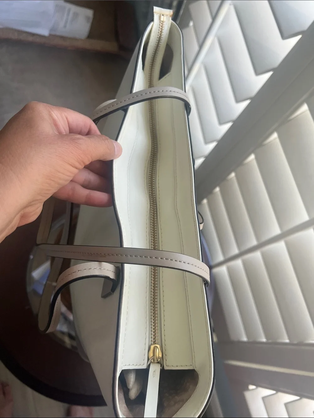 Kate Spade, Large,Cream & Taupe Two-Tone Leather Tote with Bow, Gently Preloved
